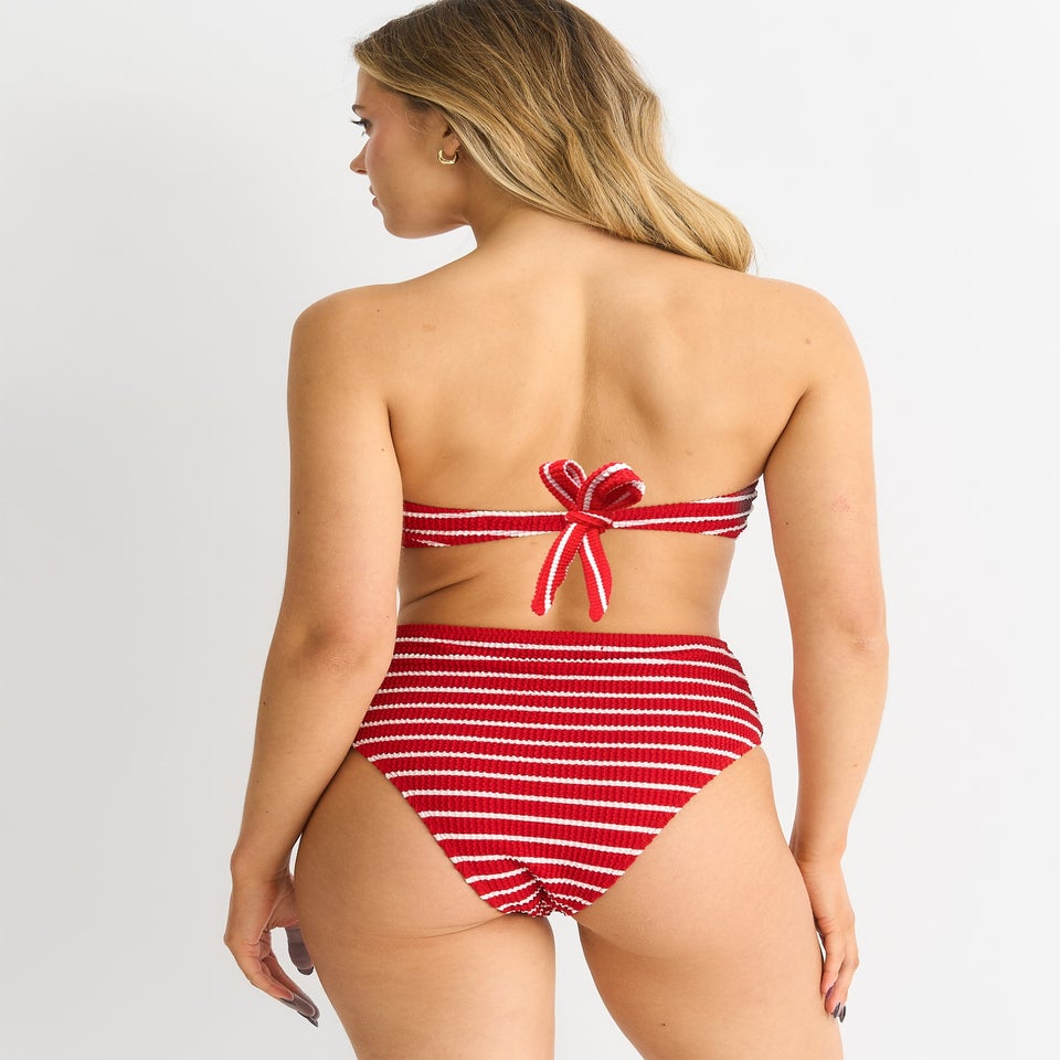Gini London Red Textured Twist Front Stripe Bikini Top