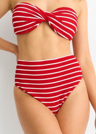 Gini London Red Textured Twist Front Stripe Bikini Top