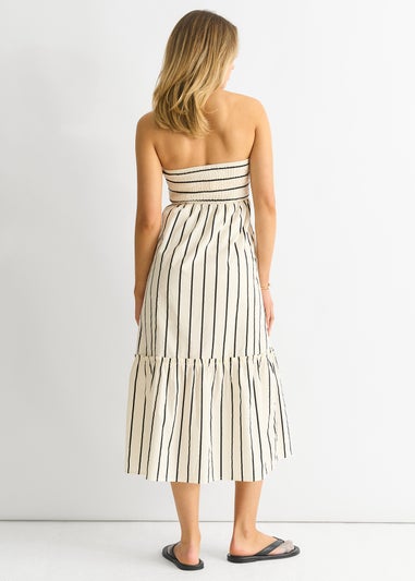 Gini London White Stripe Cotton Bardot Smock Midi Dress