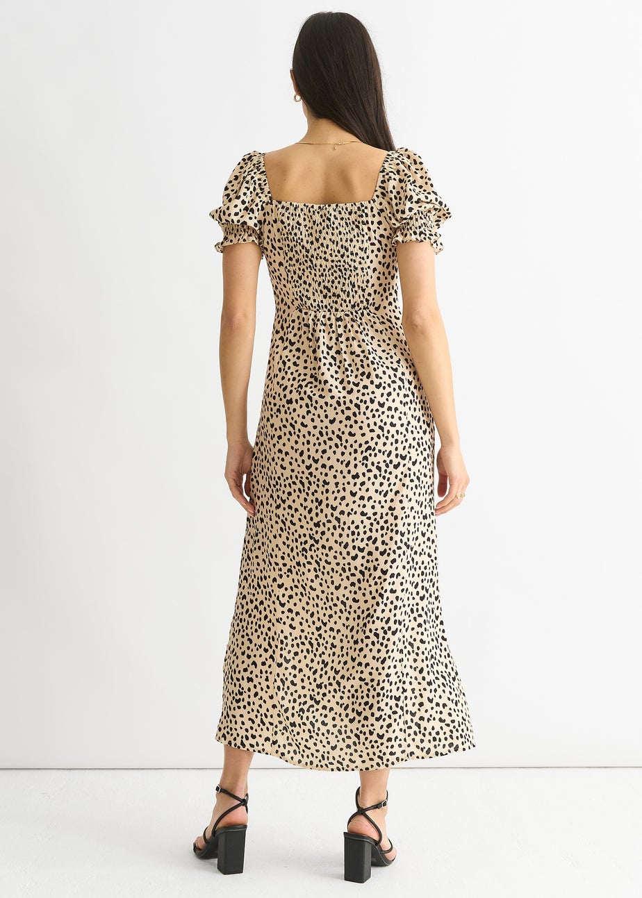 Gini London Beige Animal Printed Split Viscose Midi Dress