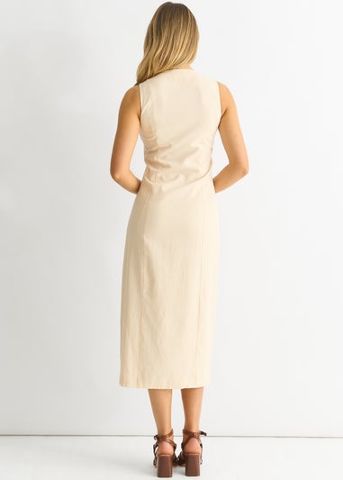 Gini London Stone Button Through Waist Coat Midi Dress