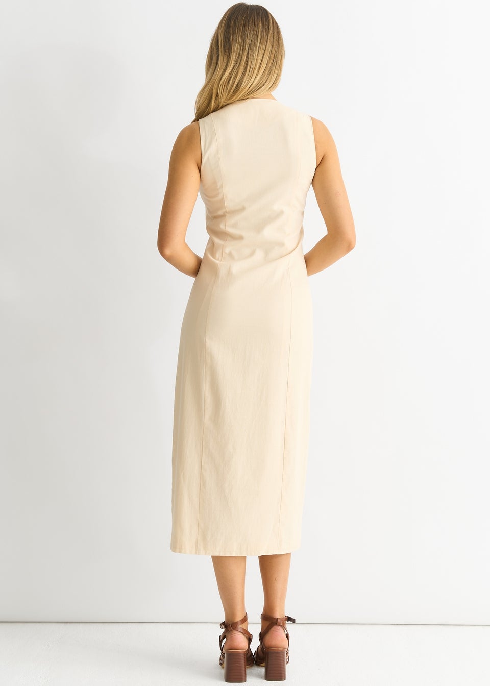 Gini London Stone Button Through Waist Coat Midi Dress