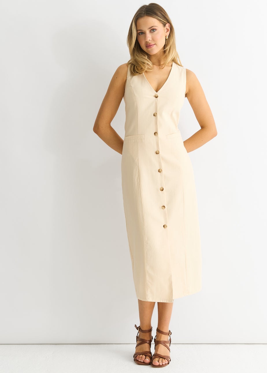 Gini London Stone Button Through Waist Coat Midi Dress