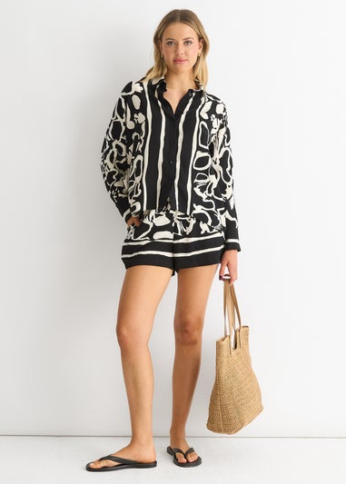 Gini London Mono Border Print Viscose Oversized Shirt