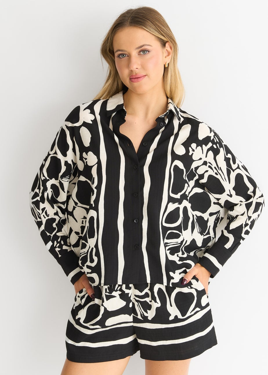 Gini London Mono Border Print Viscose Oversized Shirt