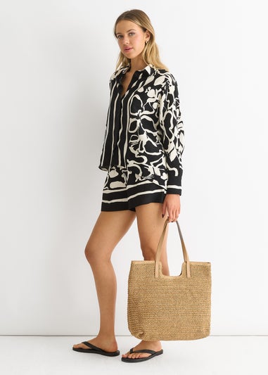 Gini London Mono Border Print Viscose Oversized Shirt
