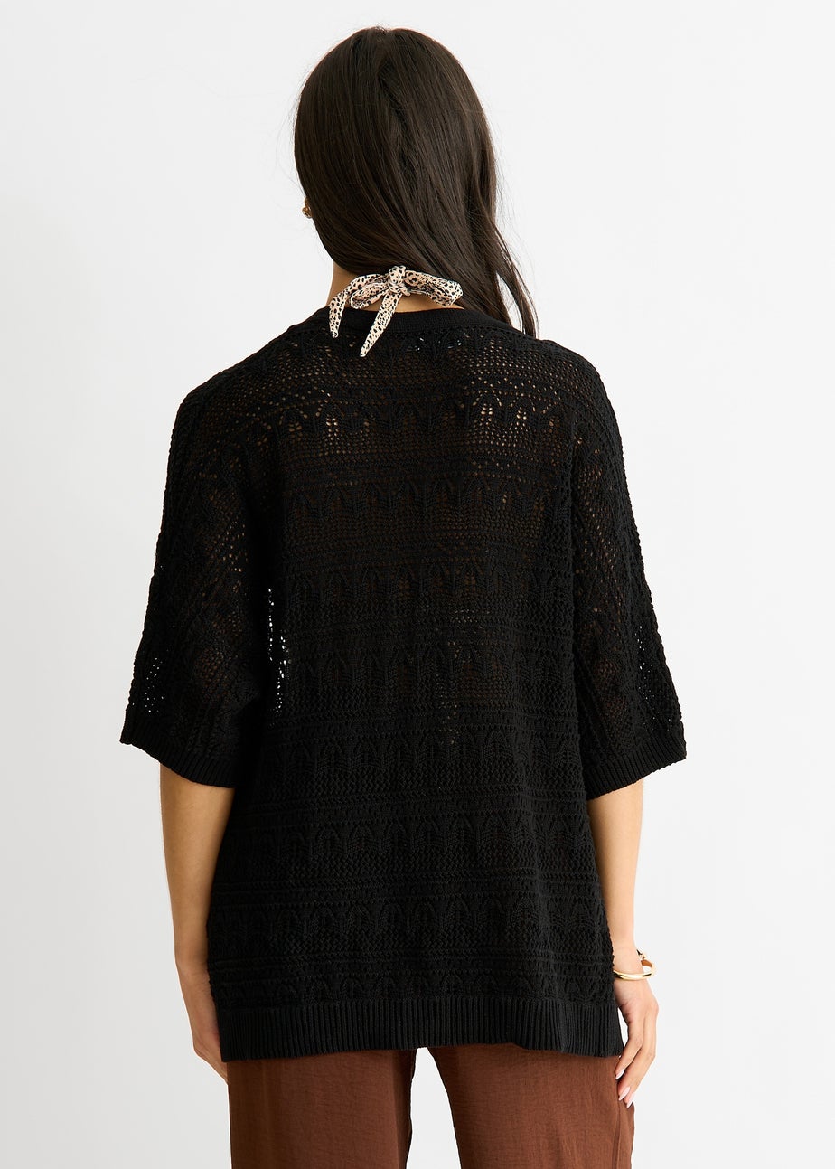 Gini London Black Crochet Knit Edge to Edge Cardigan