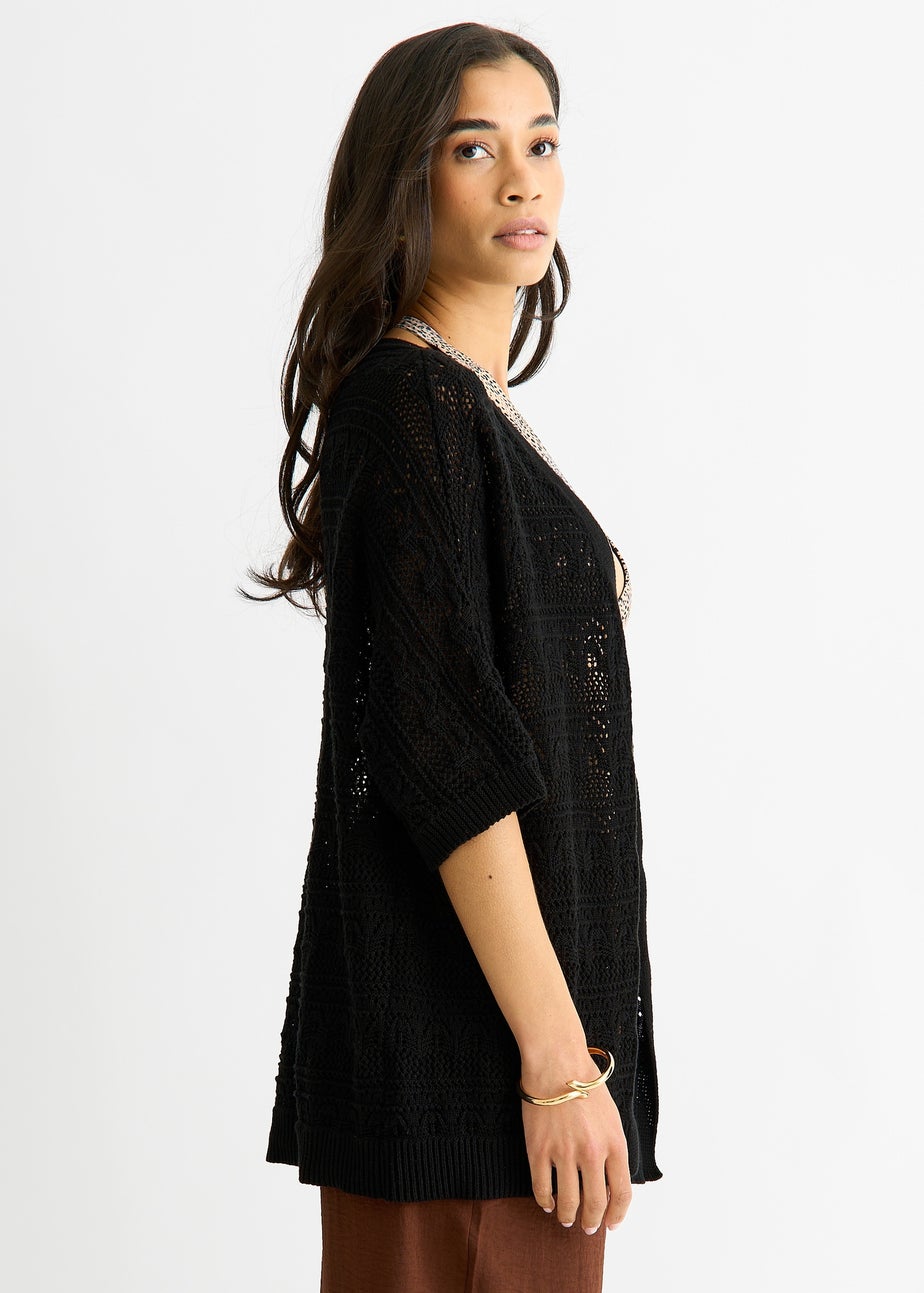 Gini London Black Crochet Knit Edge to Edge Cardigan