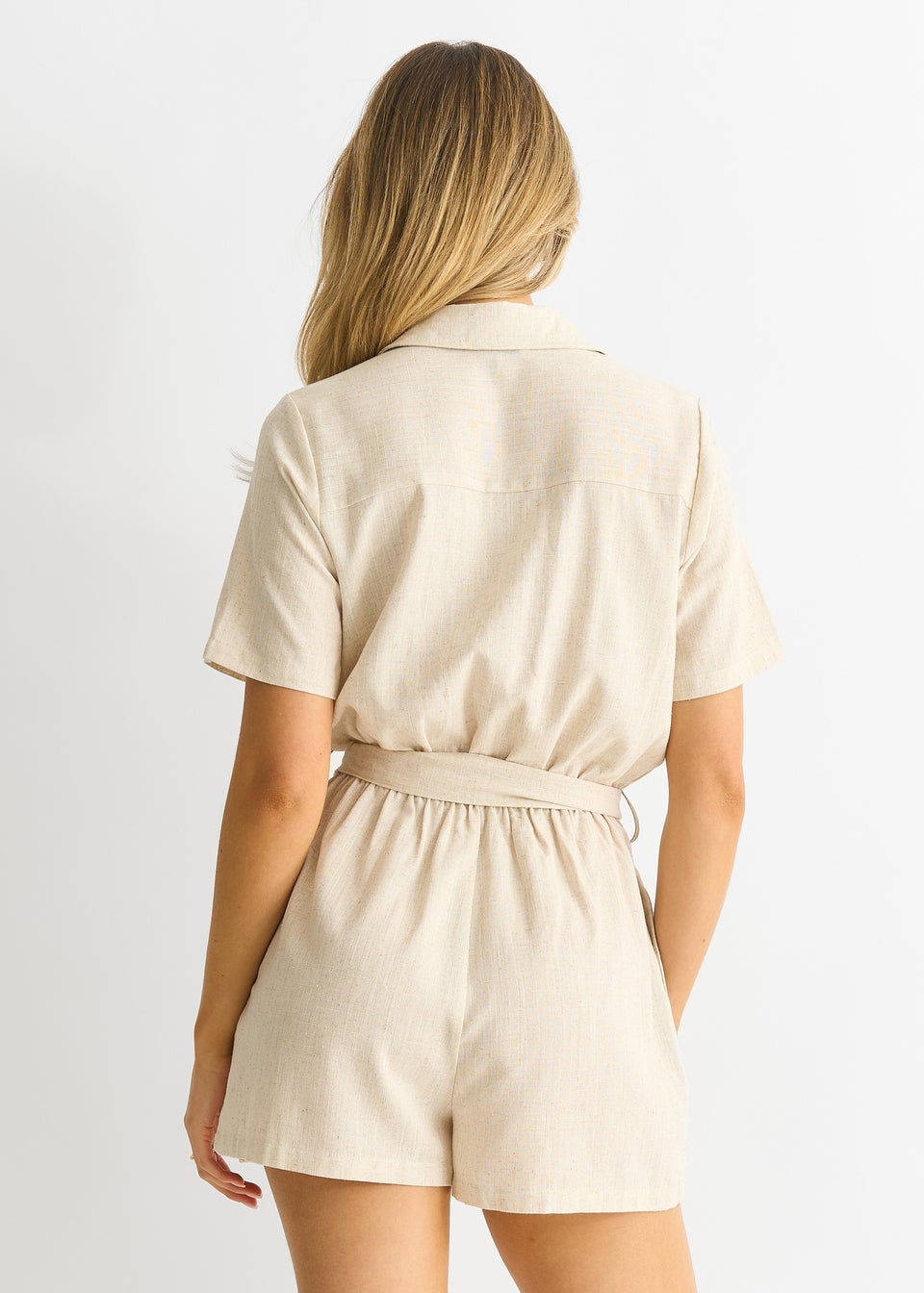 Gini London Beige Utility Elasticated Waist Linen Playsuit