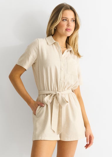 Gini London Beige Utility Elasticated Waist Linen Playsuit