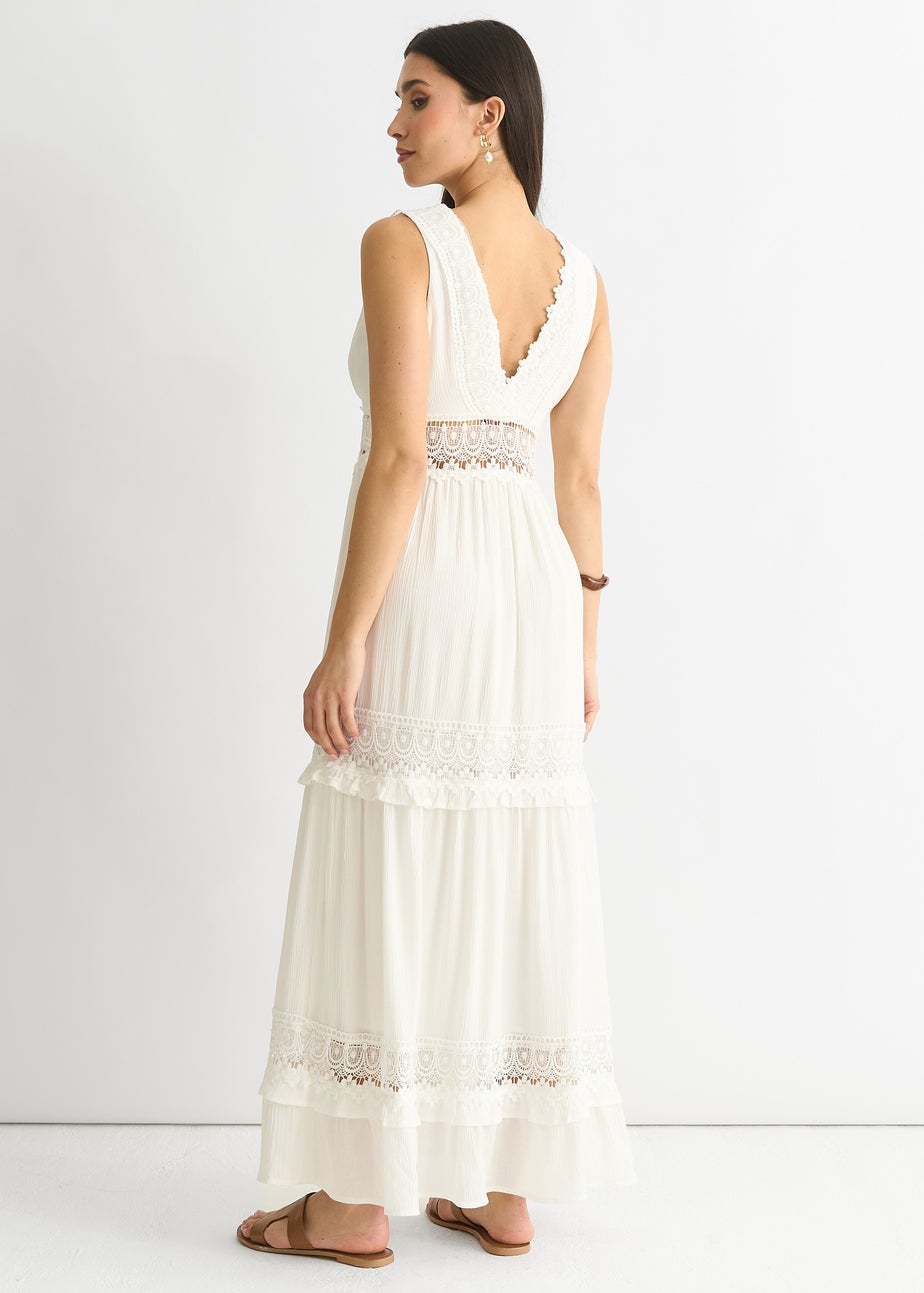 Gini London White Lace Trim Viscose Maxi Dress
