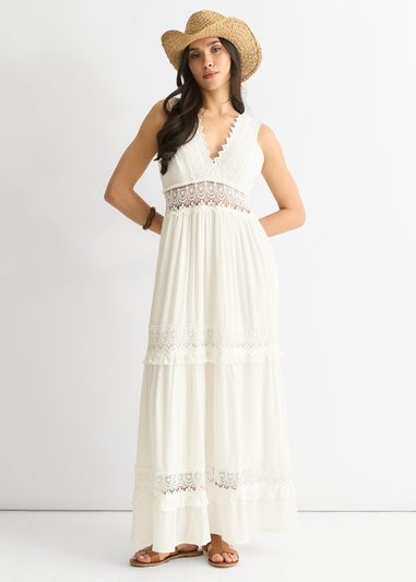Gini London White Lace Trim Viscose Maxi Dress