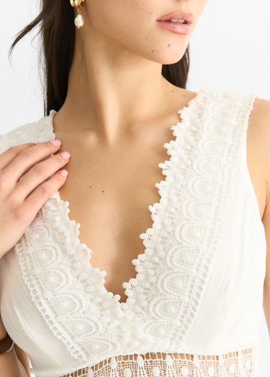 Gini London White Lace Trim Viscose Maxi Dress