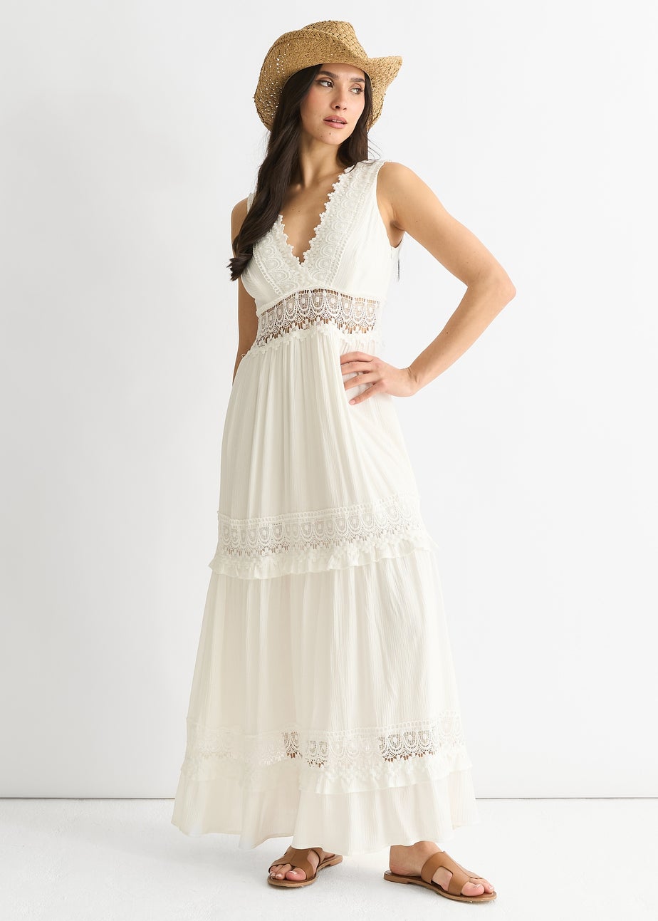 Gini London White Lace Trim Viscose Maxi Dress