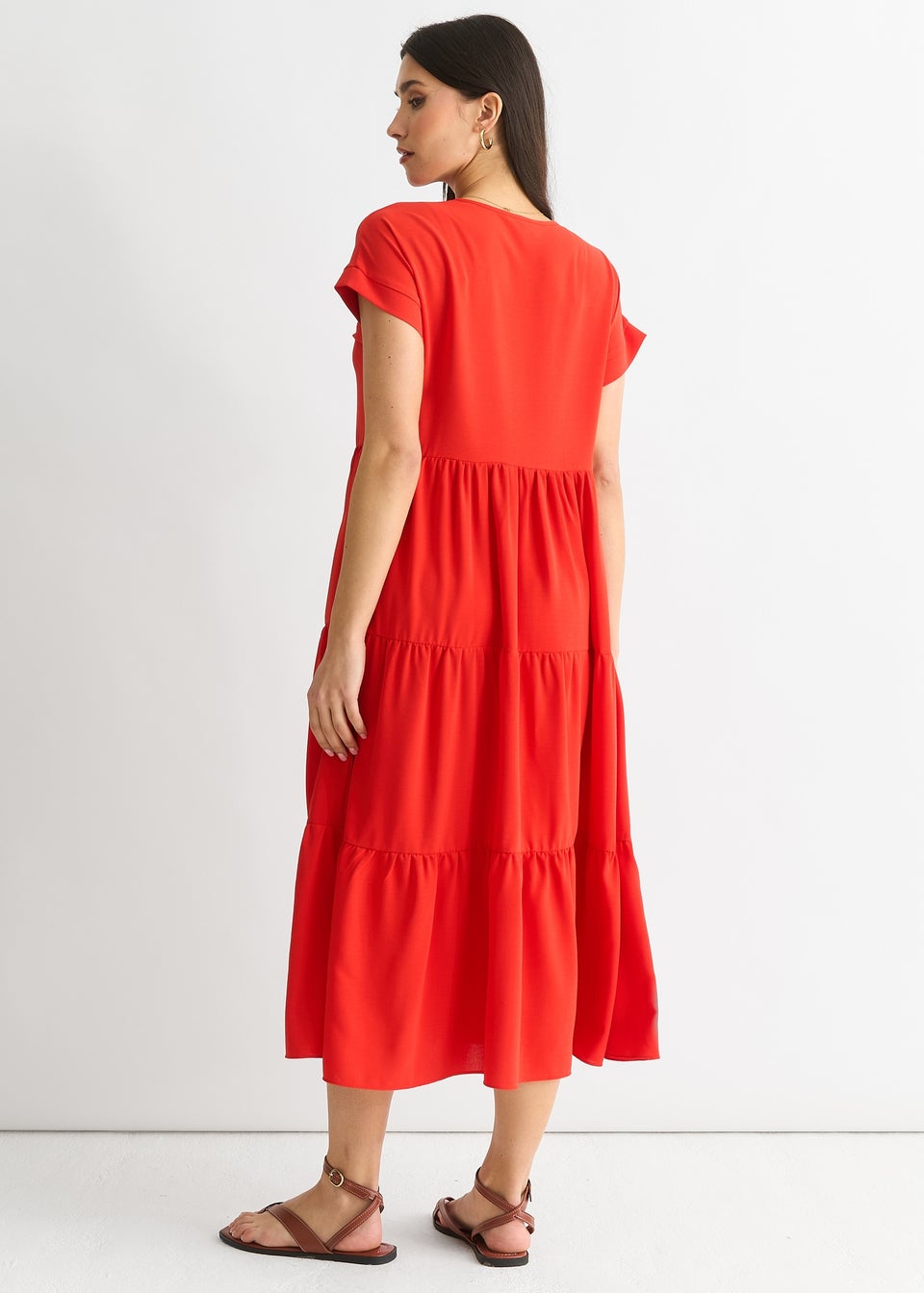 Gini London Red V Neck Pocket Smock Midi Dress