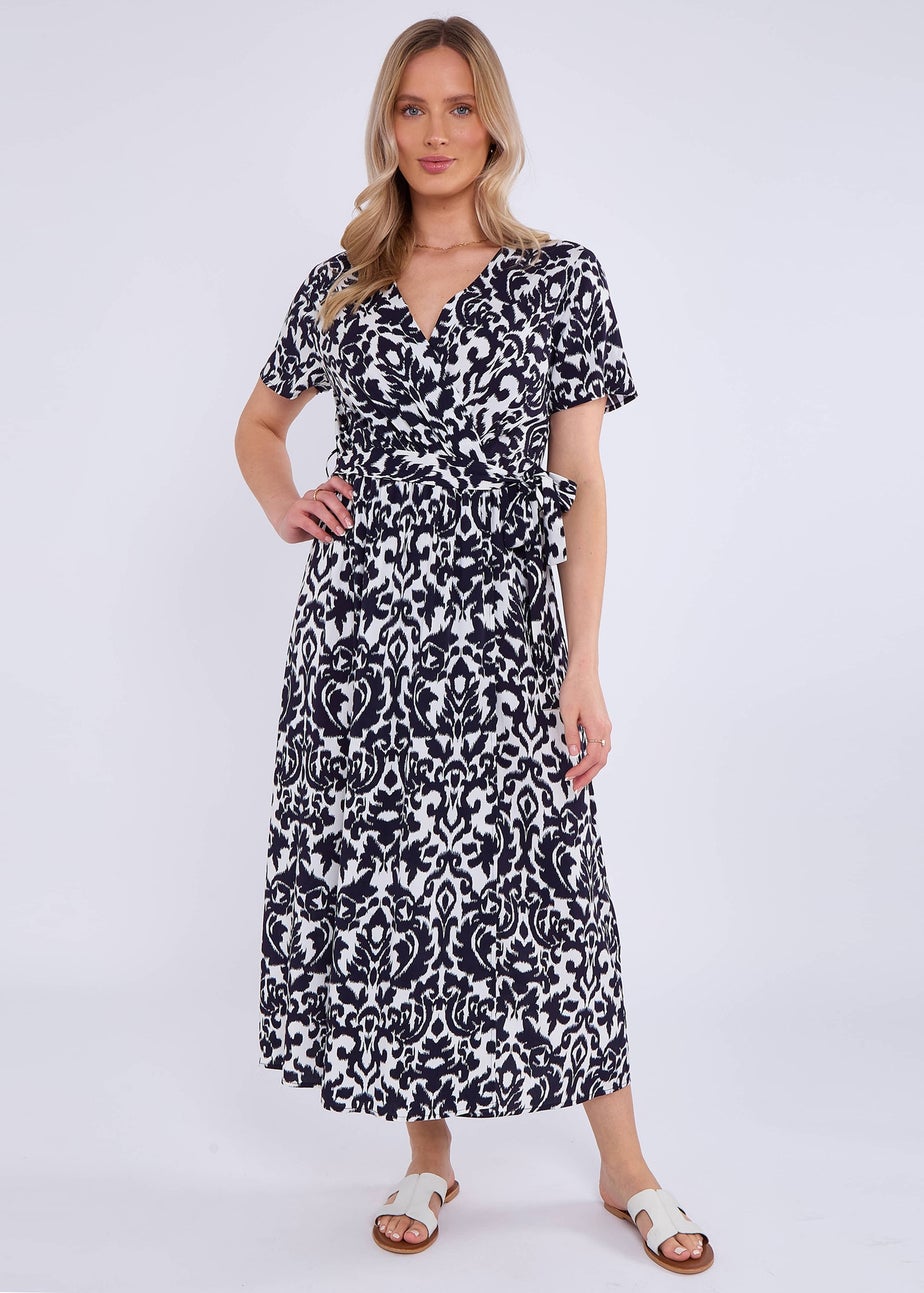 Gini London Navy Short Sleeves Viscose Wrap Midi Dress