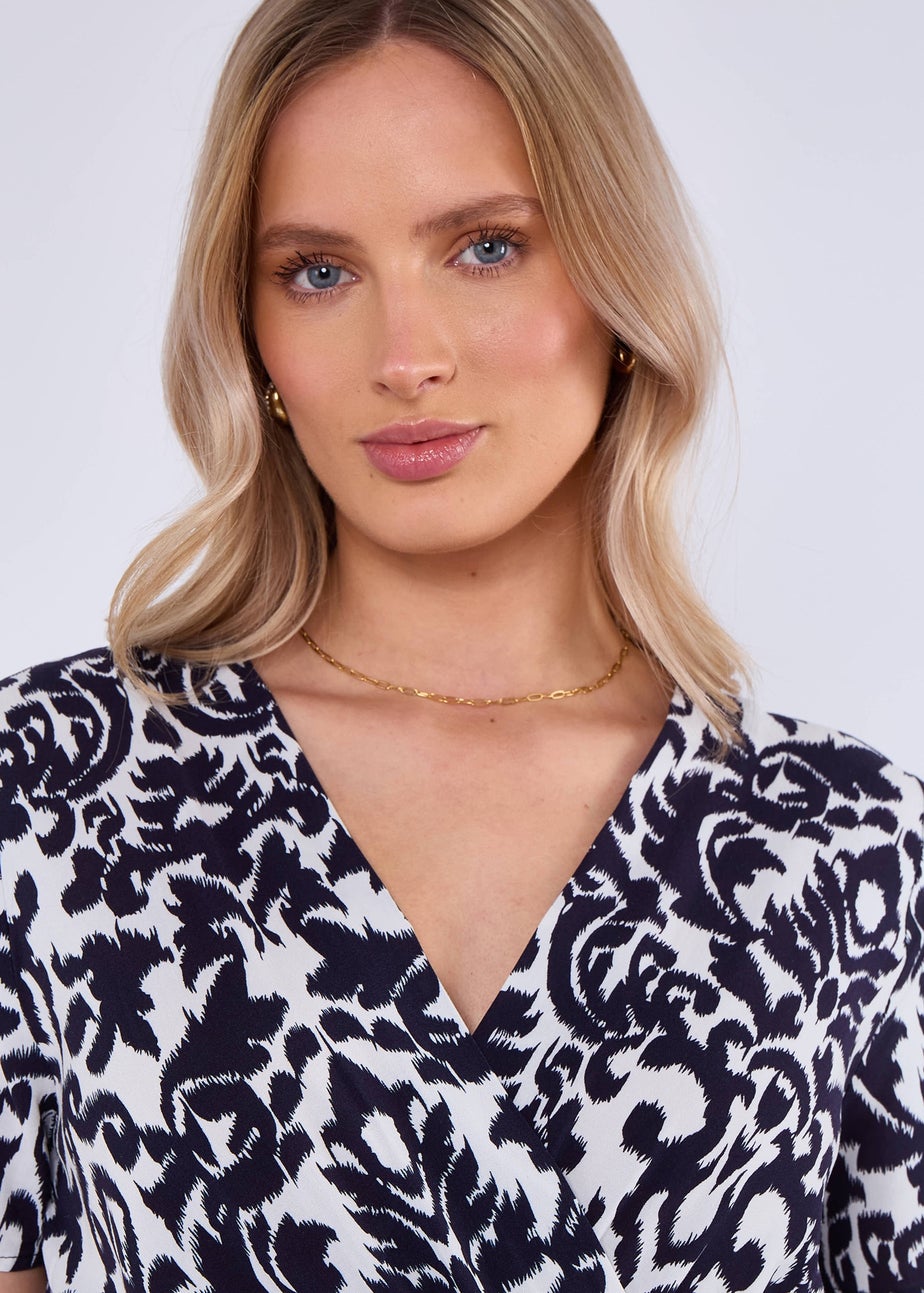 Gini London Navy Short Sleeves Viscose Wrap Midi Dress