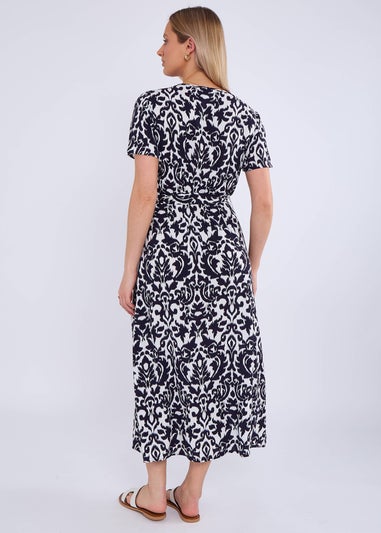 Gini London Navy Short Sleeves Viscose Wrap Midi Dress