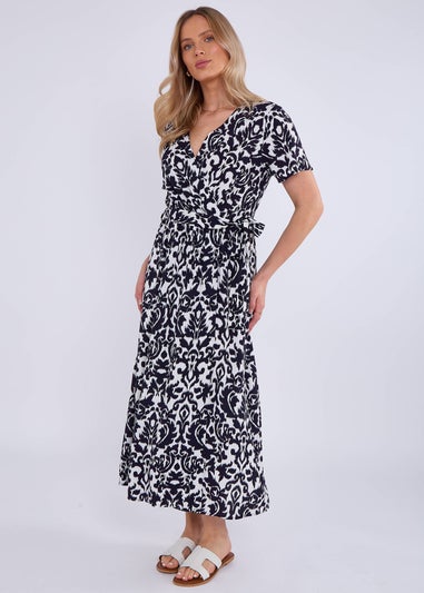 Gini London Navy Short Sleeves Viscose Wrap Midi Dress