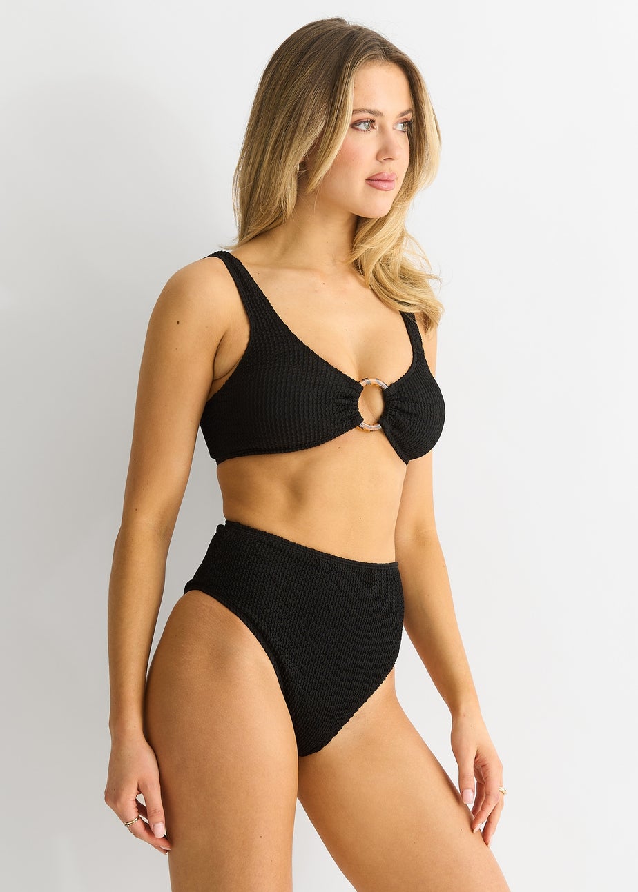 Gini London Black Textured High Waist Bikini Bottom