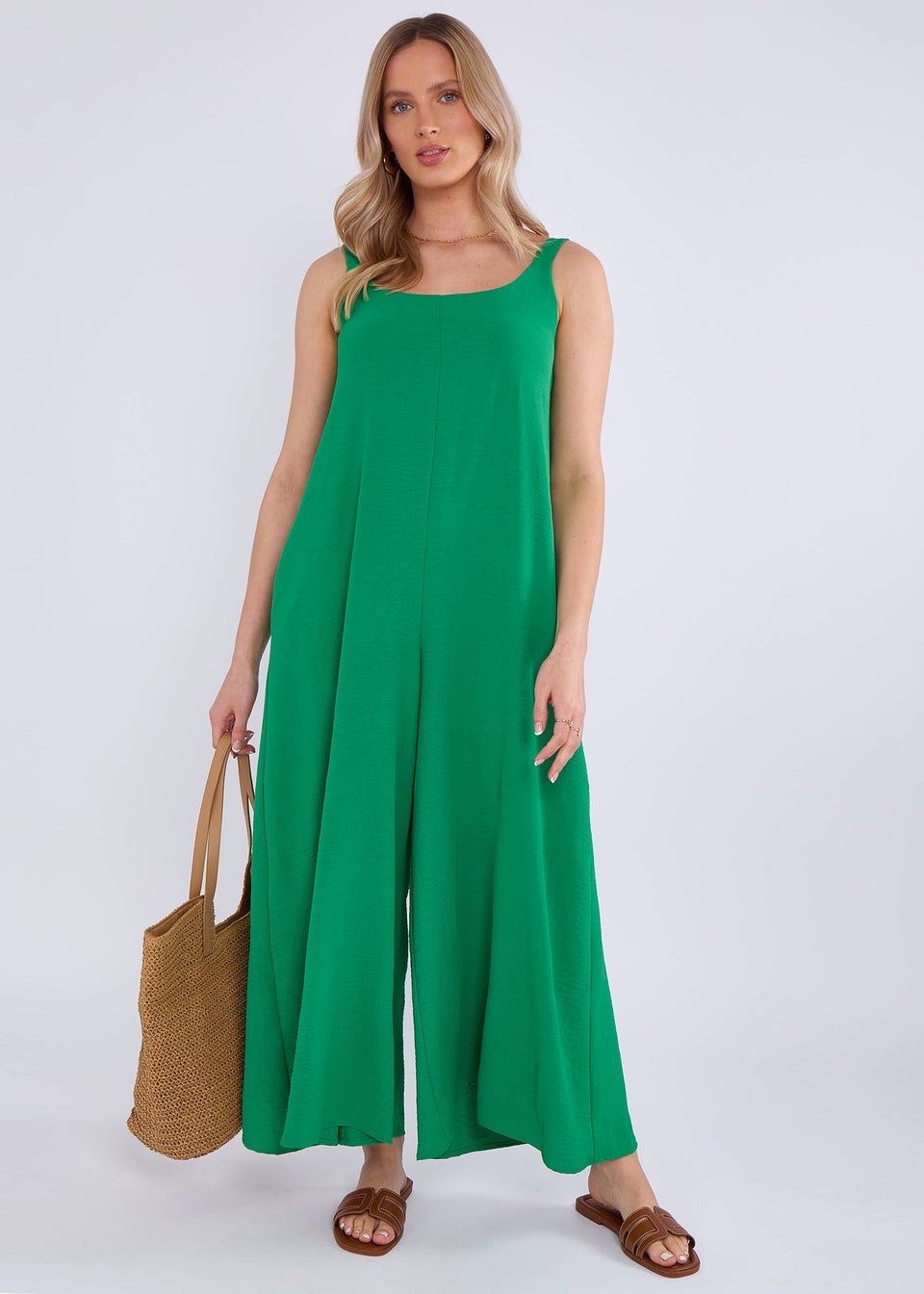 Gini London Green Air Flow Strappy Wide Leg Jumpsuit