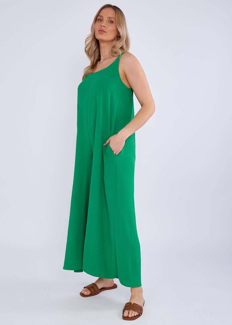 Gini London Green Air Flow Strappy Wide Leg Jumpsuit