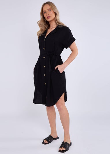 Gini London Black Utility Belted Oversized Viscose Shirt Dress