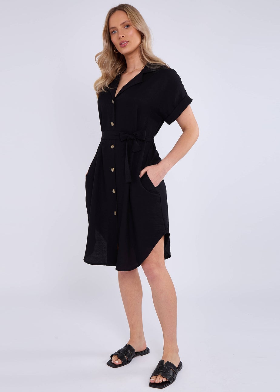 Gini London Black Utility Belted Oversized Viscose Shirt Dress