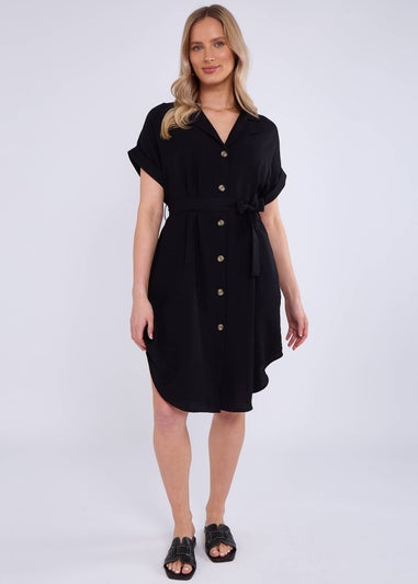Gini London Black Utility Belted Oversized Viscose Shirt Dress
