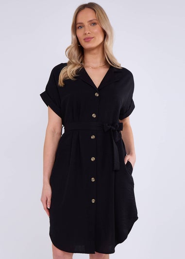 Gini London Black Utility Belted Oversized Viscose Shirt Dress