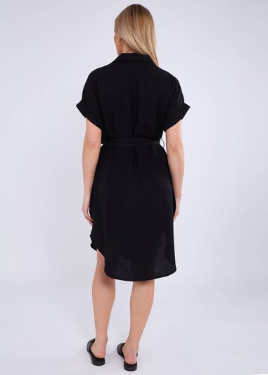 Gini London Black Utility Belted Oversized Viscose Shirt Dress