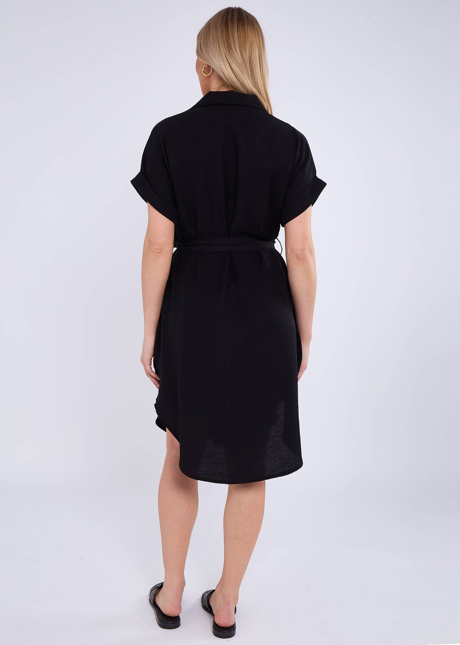 Gini London Black Utility Belted Oversized Viscose Shirt Dress