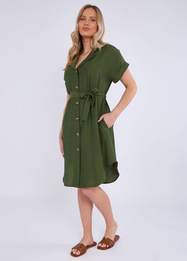 Gini London Khaki Utility Belted Oversized Viscose Shirt Dress
