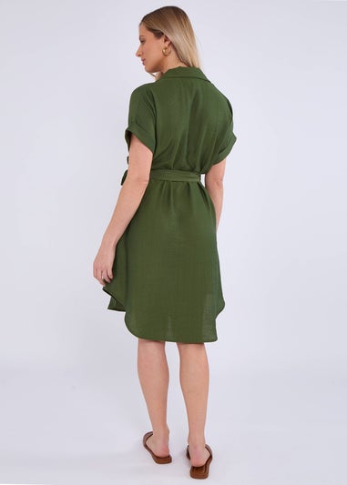 Gini London Khaki Utility Belted Oversized Viscose Shirt Dress