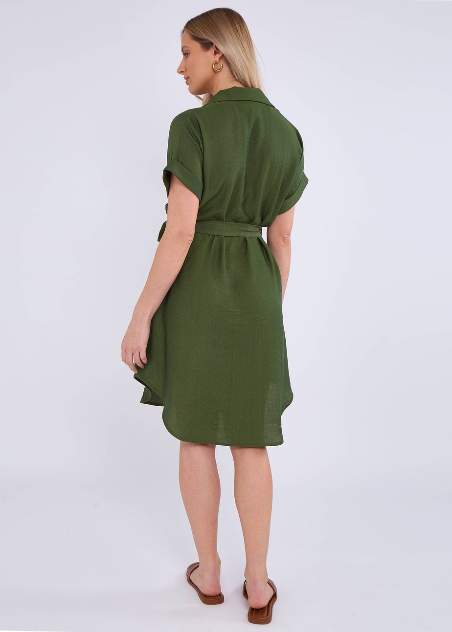 Gini London Khaki Utility Belted Oversized Viscose Shirt Dress