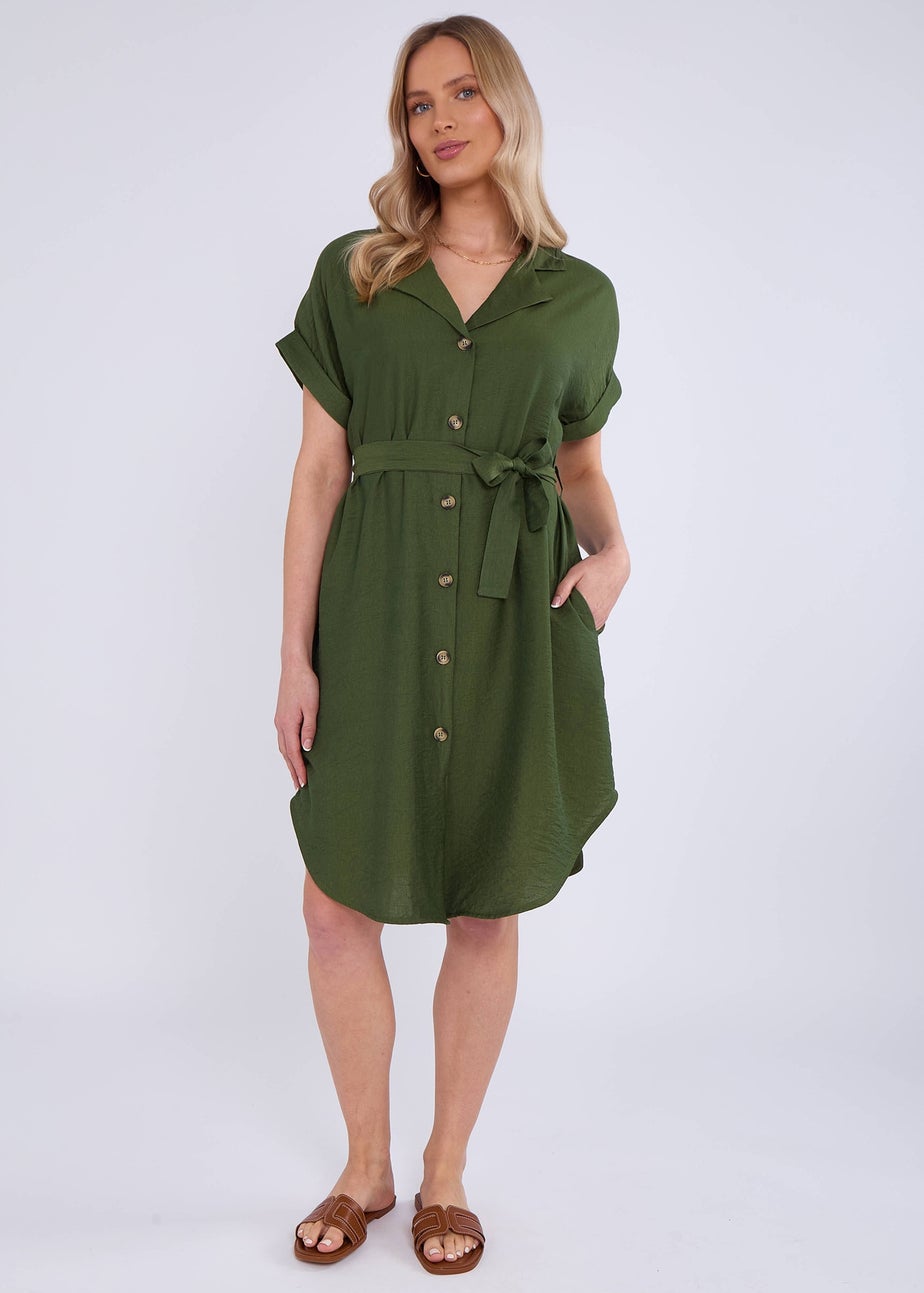 Gini London Khaki Utility Belted Oversized Viscose Shirt Dress