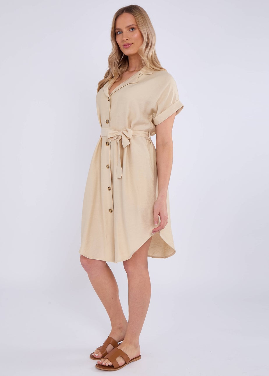 Gini London Beige Utility Belted Oversized Viscose Shirt Dress