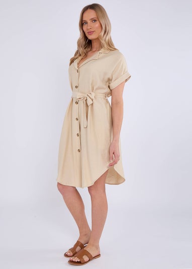 Gini London Beige Utility Belted Oversized Viscose Shirt Dress