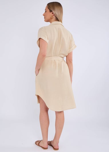 Gini London Beige Utility Belted Oversized Viscose Shirt Dress