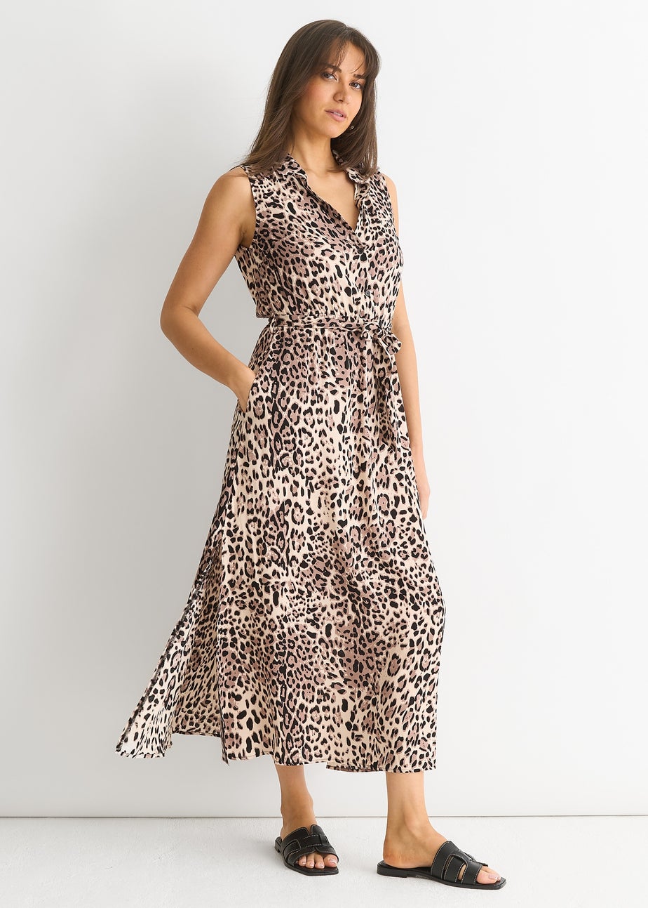 Gini London Brown Animal Print Pocket Detail Shirt Dress