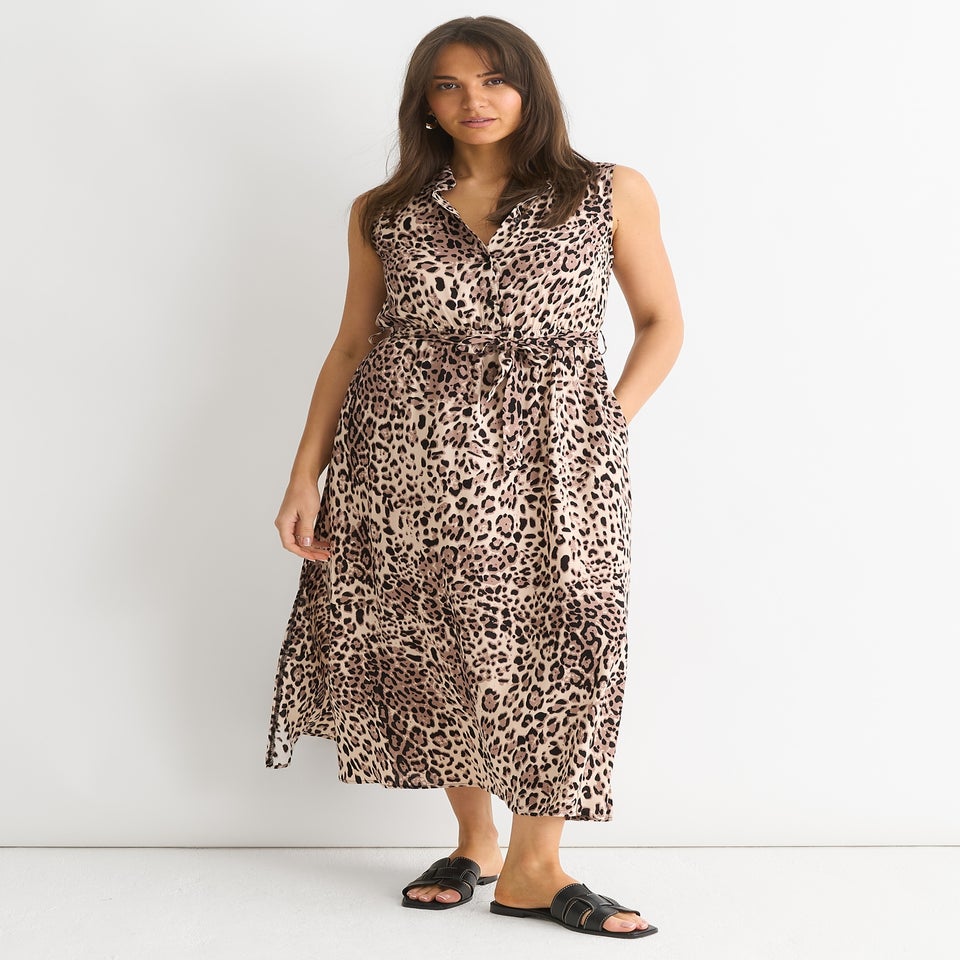 Gini London Brown Animal Print Pocket Detail Shirt Dress