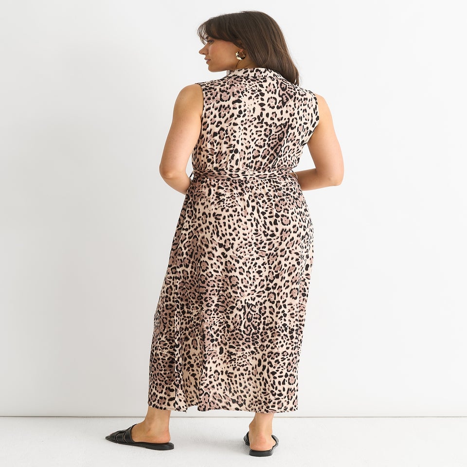 Gini London Brown Animal Print Pocket Detail Shirt Dress