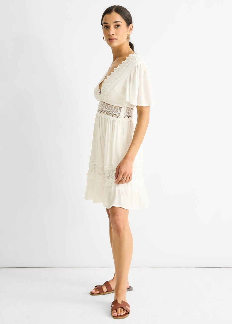 Gini London White Lace Trim Viscose Mini Skater Dress