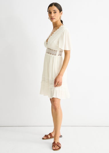 Gini London White Lace Trim Viscose Mini Skater Dress