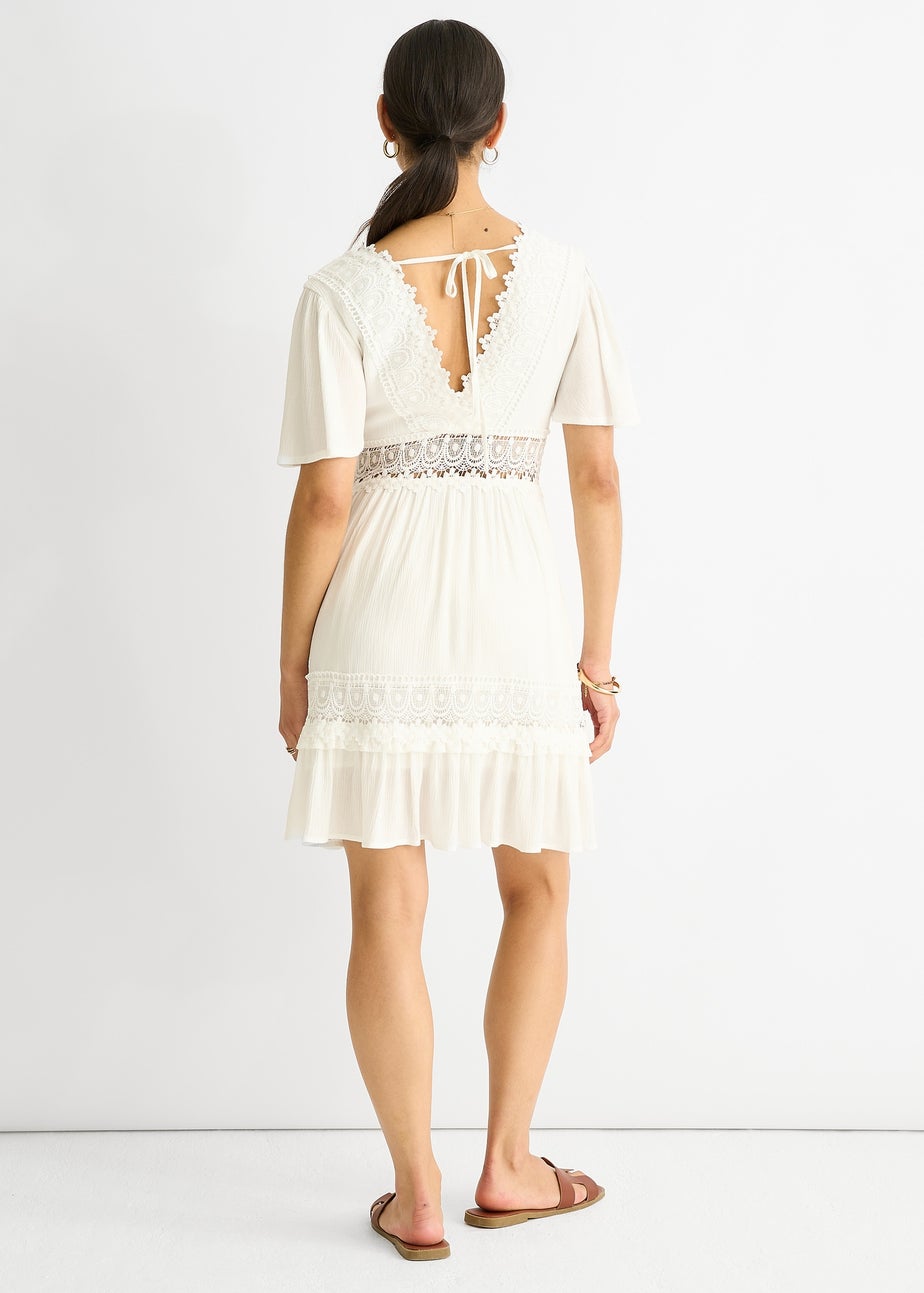 Gini London White Lace Trim Viscose Mini Skater Dress