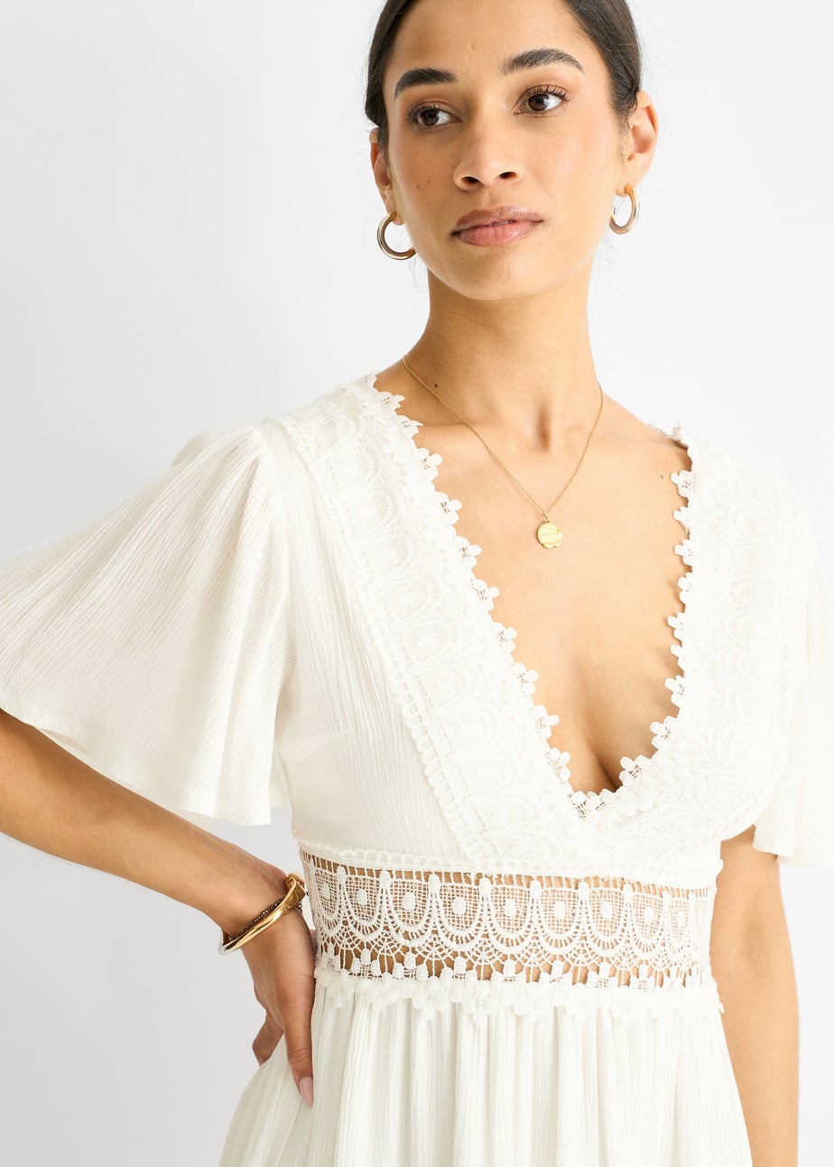 Gini London White Lace Trim Viscose Mini Skater Dress