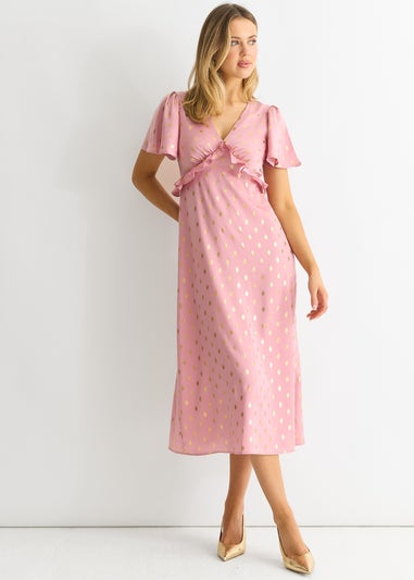 Gini London Blush Metallic Foil V Neck Midi Dress