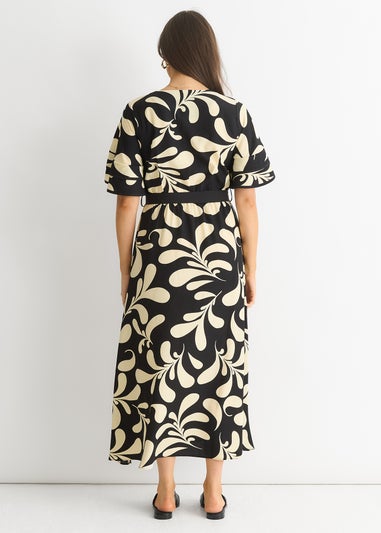 Gini London Black Floral V Neck Elasticated Waist Midi Dress