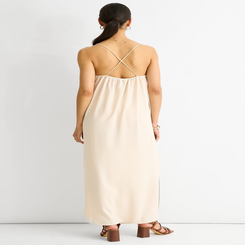 Gini London Beige Strappy Cross Back Airflow Oversized dress