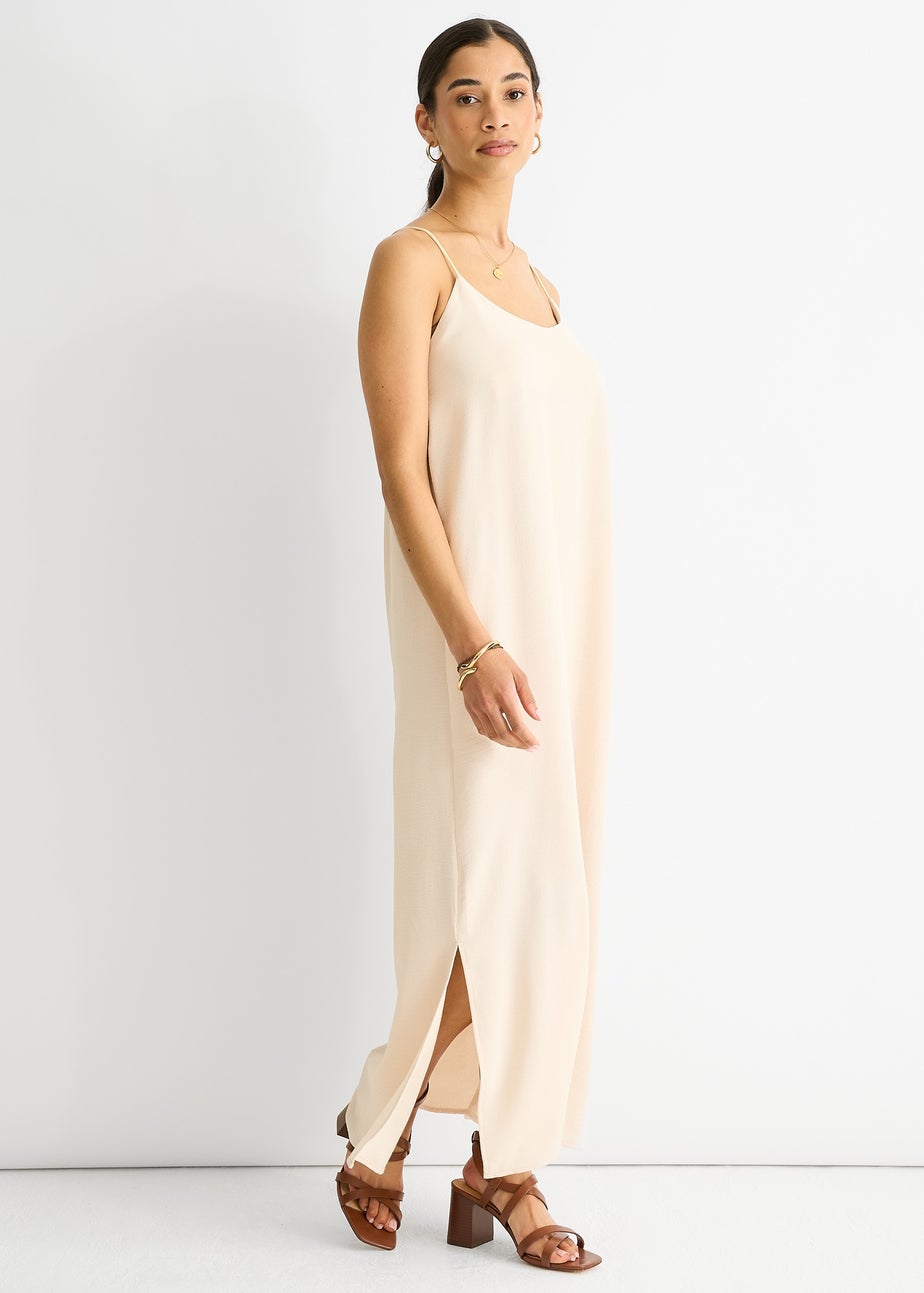 Gini London Beige Strappy Cross Back Airflow Oversized dress